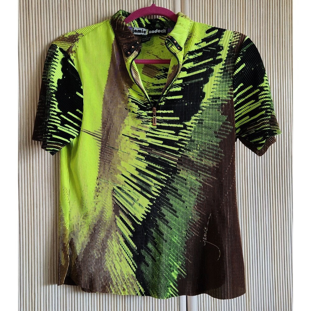 Jamie Sadock Women’s Top Size Small Neon Crinkle Abstract Bold Golf Athletic EUC